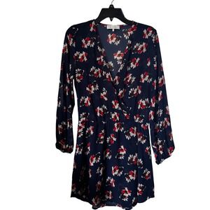 WAYF Women's Mini Dress Small Floral Wrap V-Neck Where Are You From Blue Red
